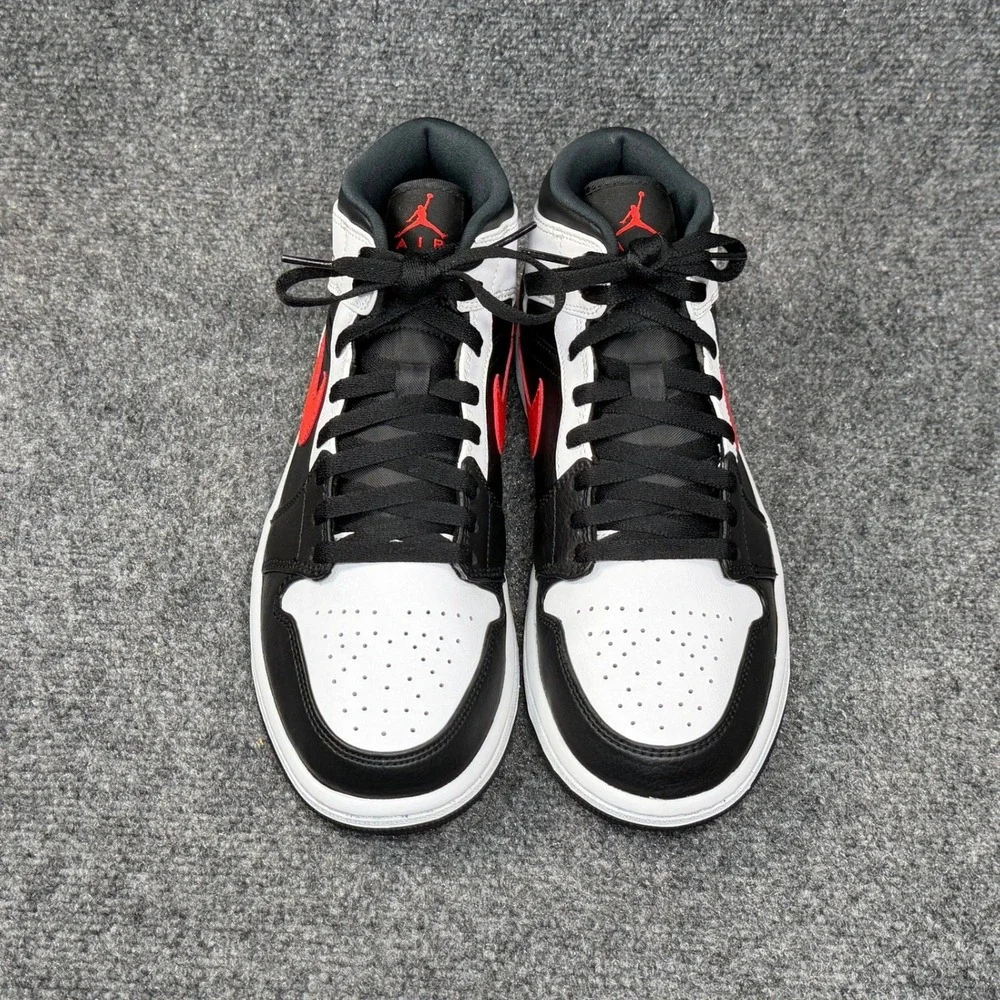 Jordan 1 Mid Shoes Men 8.5 Black Chile Red White Athletic Retro Hooping Sneakers